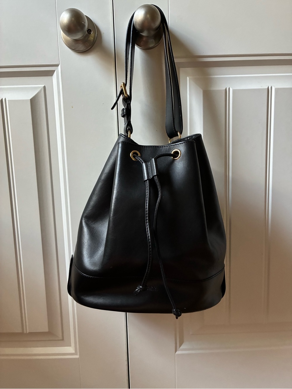 A.P.C. Black Leather Drawstring Shoulder Bag